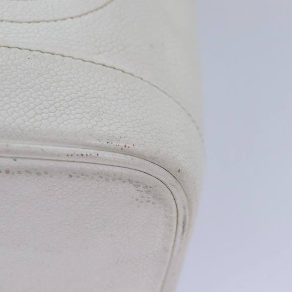 CHANEL COCO Mark Vanity Pouch Caviar Skin White Gold CC Auth yk14381 - Picture 16 of 16